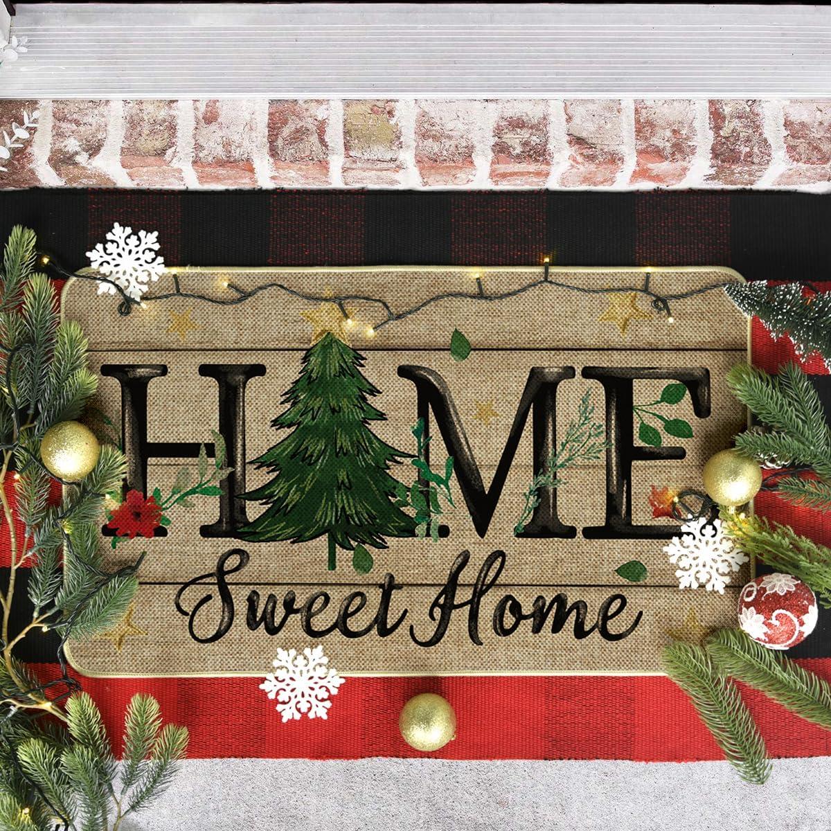 imageArtoid Mode Home Sweet Home Xmas Tree Christmas Doormat Winter LowProfile Switch Rug Home Decor Door Mat Floor Mat for Outdoor Indoor 17x29 Inch