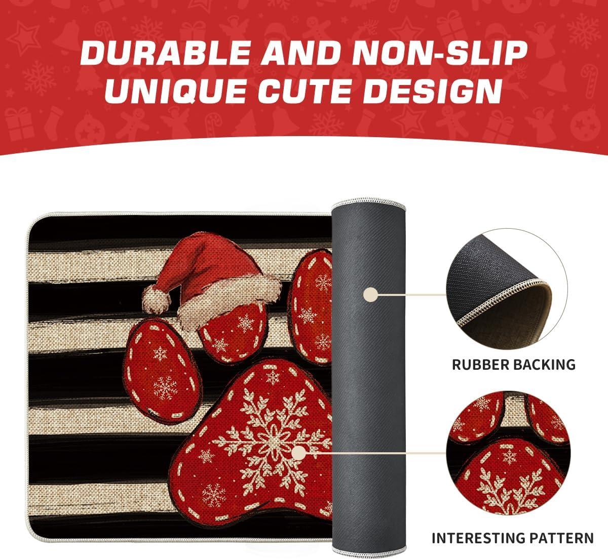 imageArtoid Mode Paw Print Hat Christmas Doormat Winter Xmas Home Decor LowProfile Switch Rug Door Mat Floor Mat for Indoor Outdoor 17x29 InchBeige