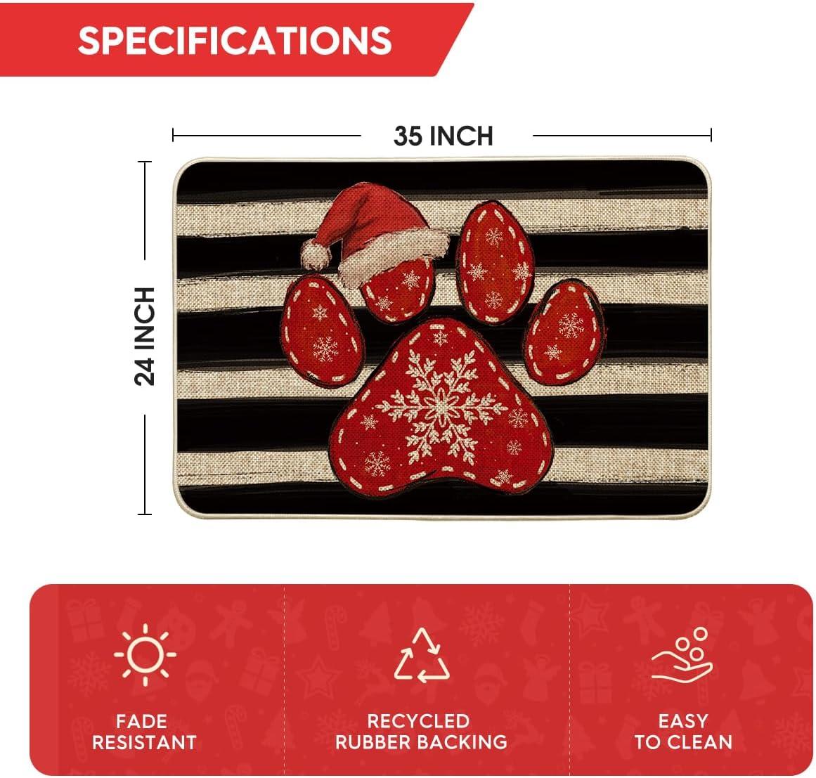 imageArtoid Mode Paw Print Hat Christmas Doormat Winter Xmas Home Decor LowProfile Switch Rug Door Mat Floor Mat for Indoor Outdoor 17x29 InchBeige