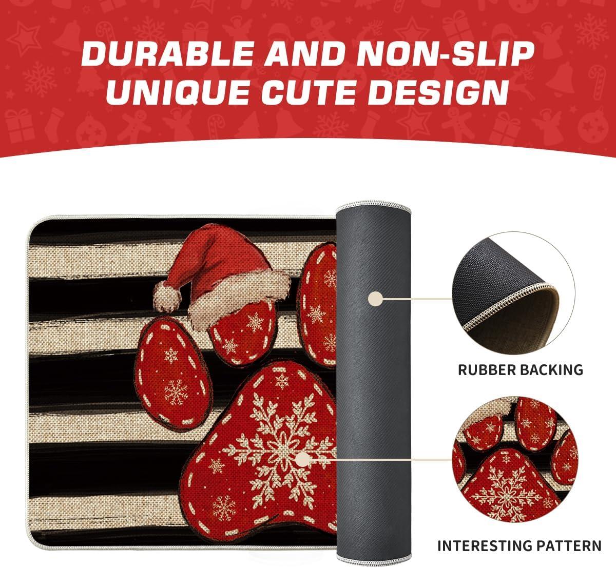 imageArtoid Mode Paw Print Hat Christmas Doormat Winter Xmas Home Decor LowProfile Switch Rug Door Mat Floor Mat for Indoor Outdoor 17x29 InchRed