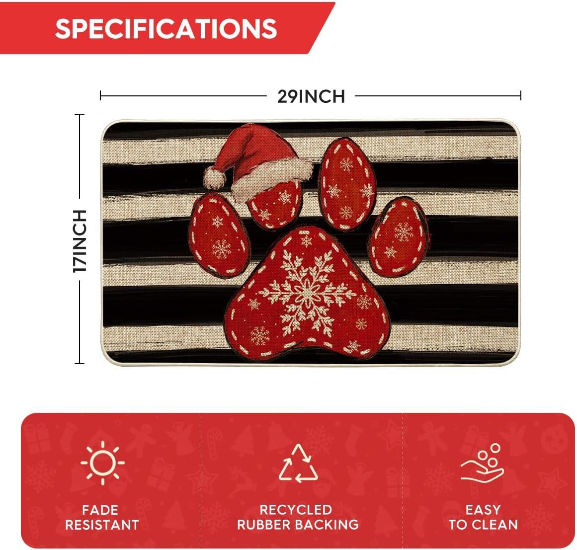 imageArtoid Mode Paw Print Hat Christmas Doormat Winter Xmas Home Decor LowProfile Switch Rug Door Mat Floor Mat for Indoor Outdoor 17x29 InchRed