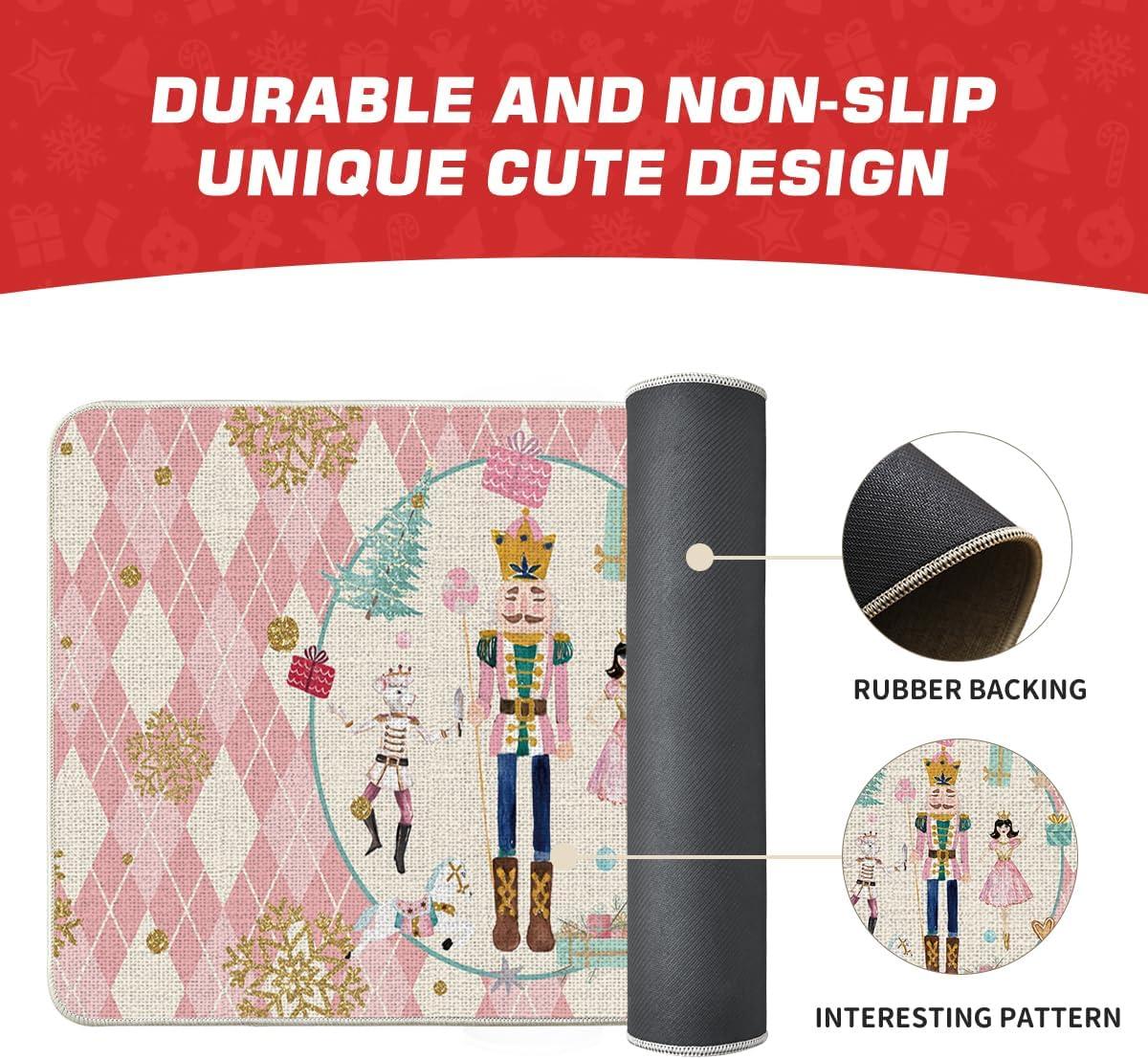 imageArtoid Mode Pink Diamond Plaid Nutcracker Christmas Doormat Winter Home Decor LowProfile Door Mat Floor Mat 17x29 InchPink