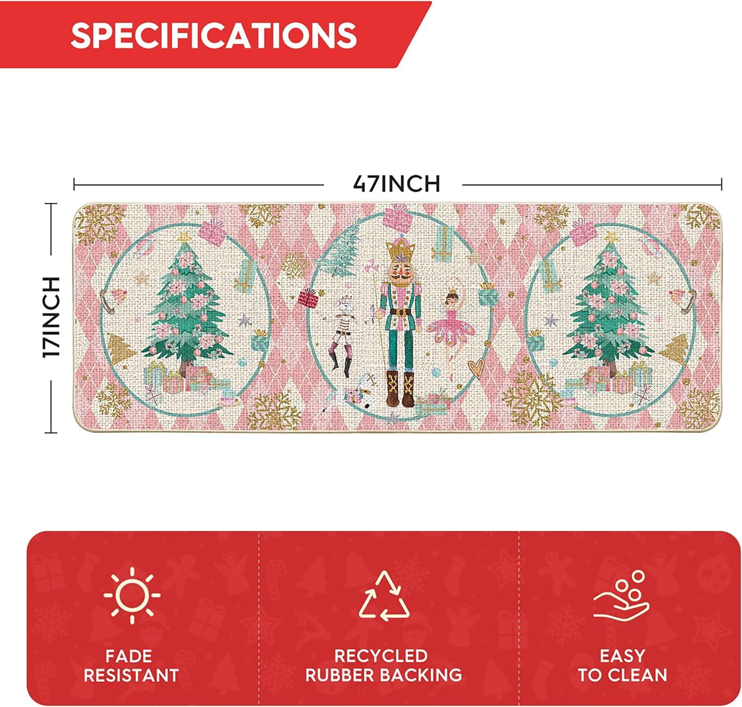 imageArtoid Mode Pink Diamond Plaid Nutcracker Christmas Doormat Winter Home Decor LowProfile Door Mat Floor Mat 17x29 InchPink