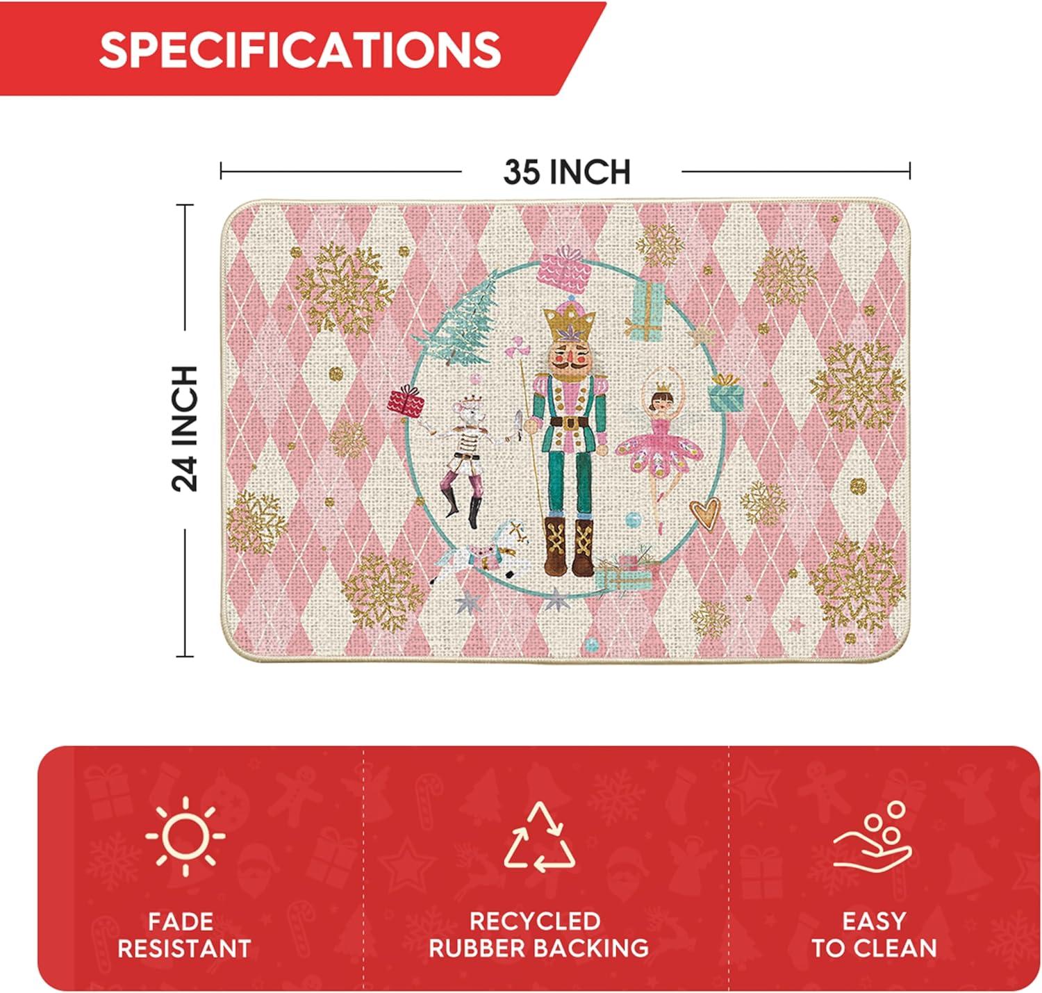imageArtoid Mode Pink Diamond Plaid Nutcracker Christmas Doormat Winter Home Decor LowProfile Door Mat Floor Mat 17x29 InchPink