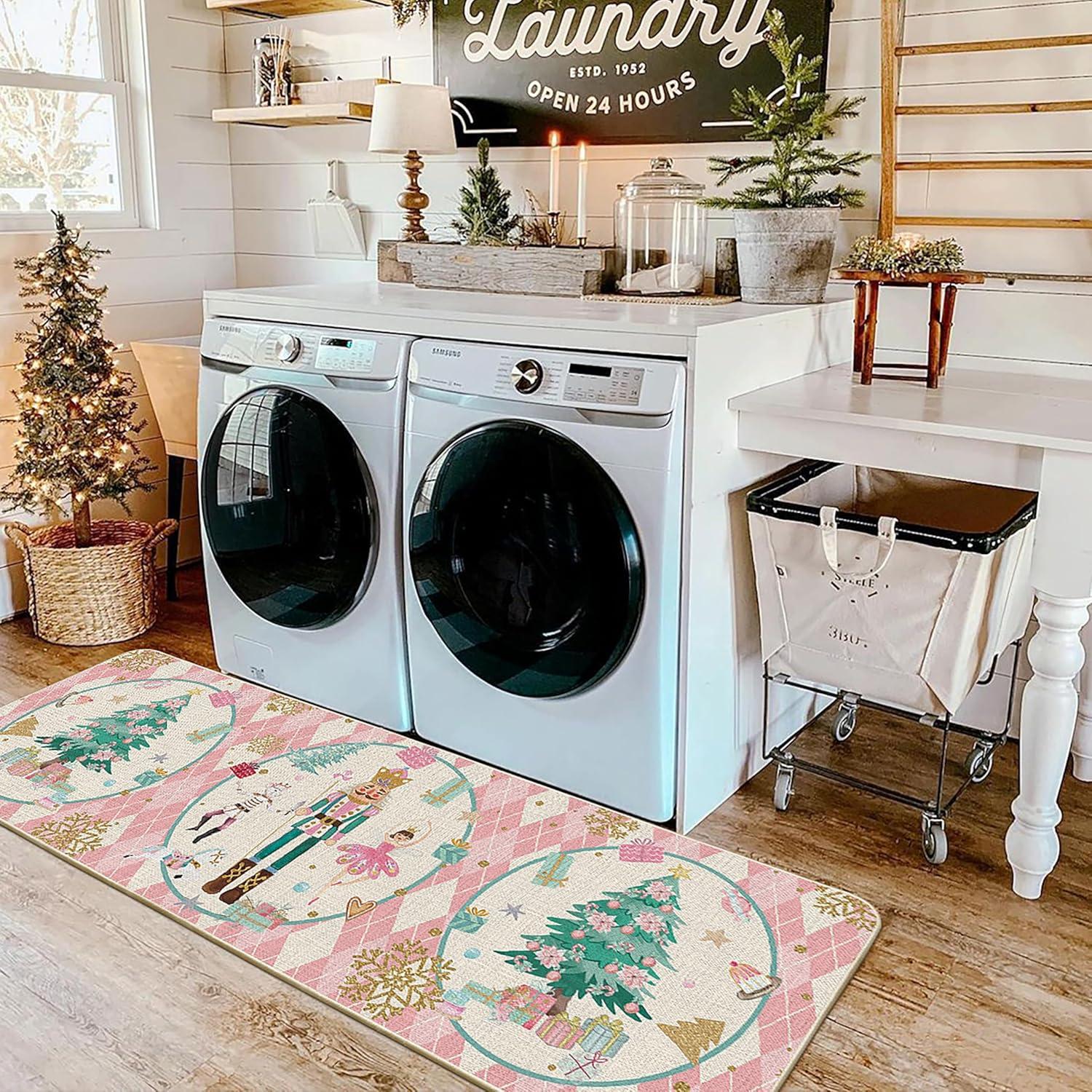 imageArtoid Mode Pink Diamond Plaid Nutcracker Christmas Doormat Winter Home Decor LowProfile Door Mat Floor Mat 17x29 InchPink