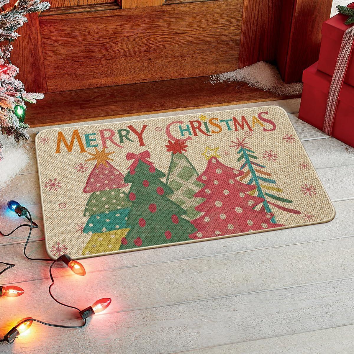 imageArtoid Mode Pink Xmas Trees Merry Christmas Doormat Winter Xmas Home Decor LowProfile Switch Rug Door Mat Floor Mat for Indoor Outdoor 17x29 Inch