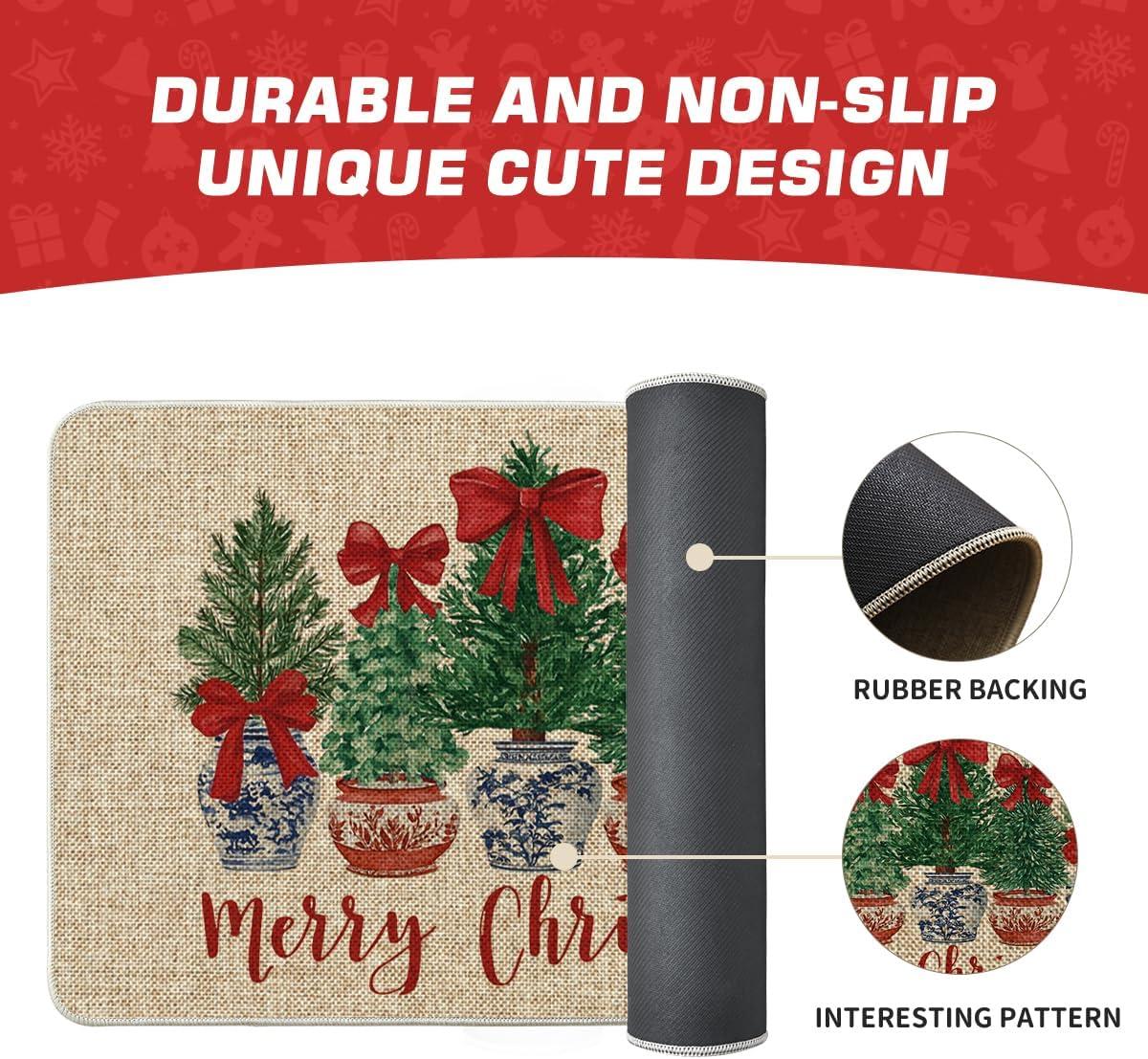 imageArtoid Mode Red Bow Xmas Tree Potted Plant Merry Christmas Doormat Winter LowProfile Switch Rug Home Decor Door Mat Floor Mat for Outdoor Indoor 17x29 Inch