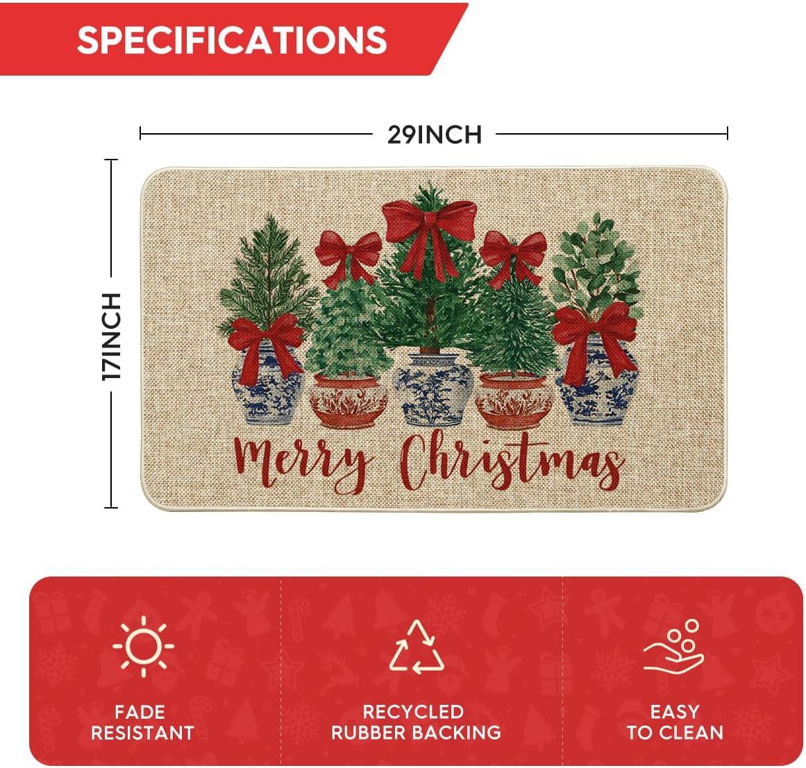 imageArtoid Mode Red Bow Xmas Tree Potted Plant Merry Christmas Doormat Winter LowProfile Switch Rug Home Decor Door Mat Floor Mat for Outdoor Indoor 17x29 Inch