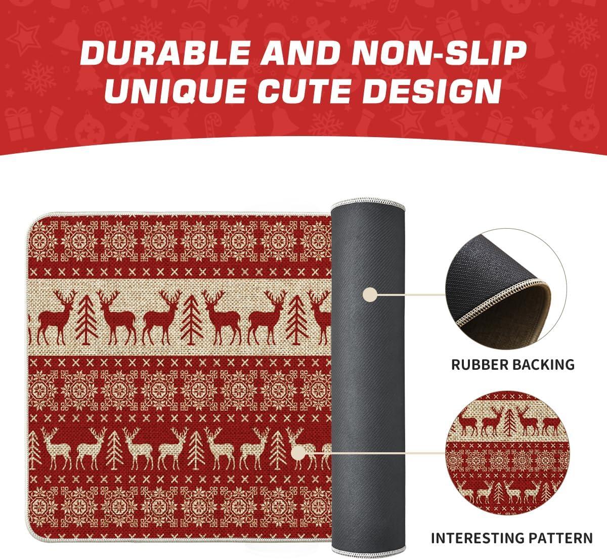 imageArtoid Mode Red Reindeer Fair Isle Christmas Doormat Winter LowProfile Switch Rug Home Decor Door Mat Floor Mat for Outdoor Indoor 17x29 Inch