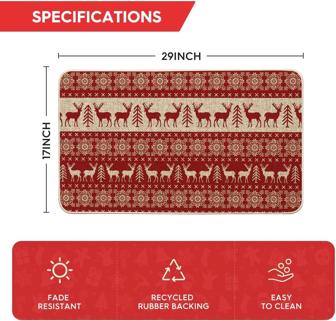 imageArtoid Mode Red Reindeer Fair Isle Christmas Doormat Winter LowProfile Switch Rug Home Decor Door Mat Floor Mat for Outdoor Indoor 17x29 Inch