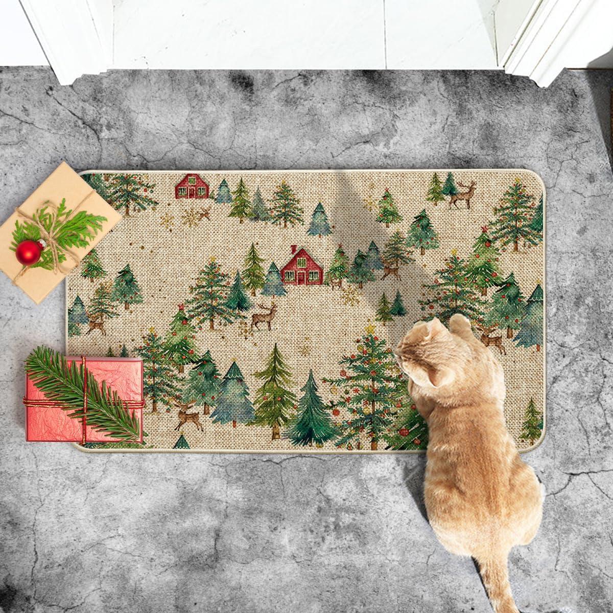 imageArtoid Mode Rustic Forest Scene Christmas Doormat Winter LowProfile Switch Rug Home Decor Door Mat Floor Mat for Outdoor Indoor 17x29 Inch