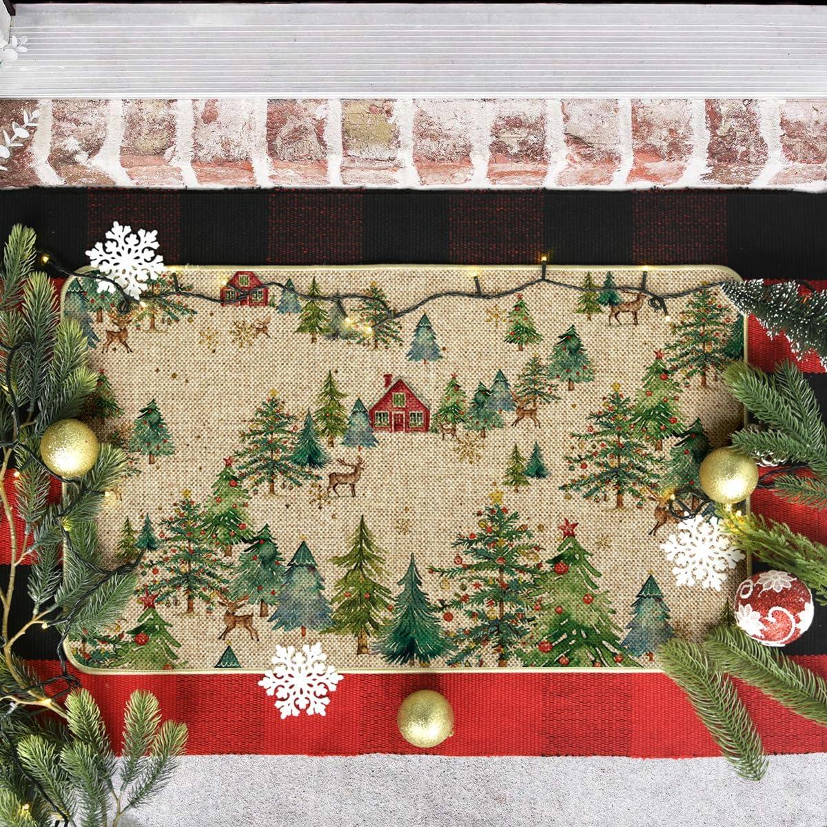 imageArtoid Mode Rustic Forest Scene Christmas Doormat Winter LowProfile Switch Rug Home Decor Door Mat Floor Mat for Outdoor Indoor 17x29 Inch