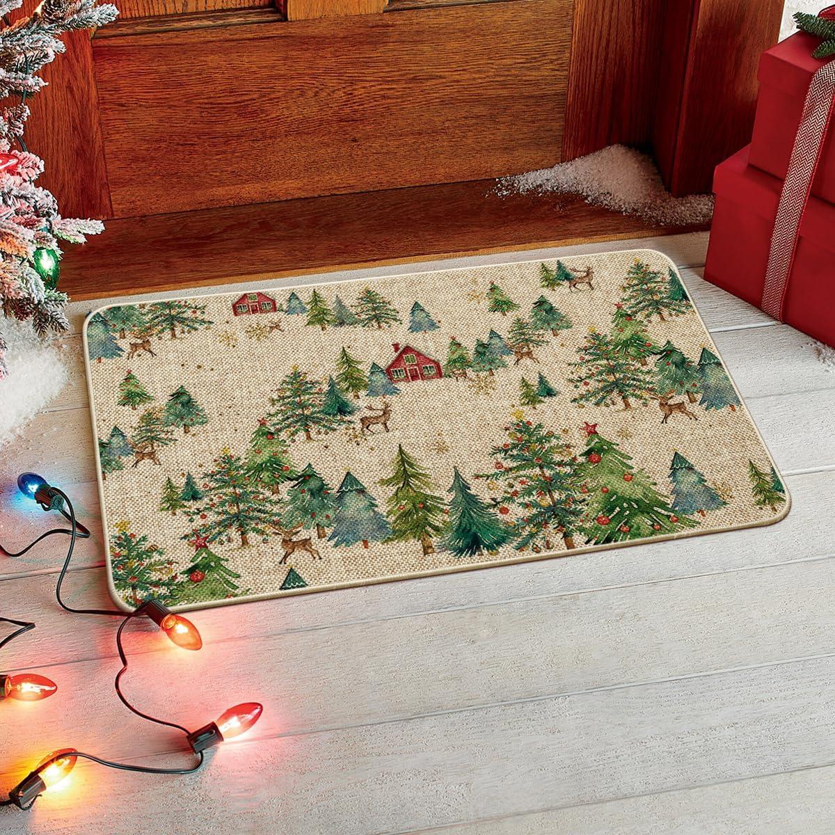 imageArtoid Mode Rustic Forest Scene Christmas Doormat Winter LowProfile Switch Rug Home Decor Door Mat Floor Mat for Outdoor Indoor 17x29 Inch