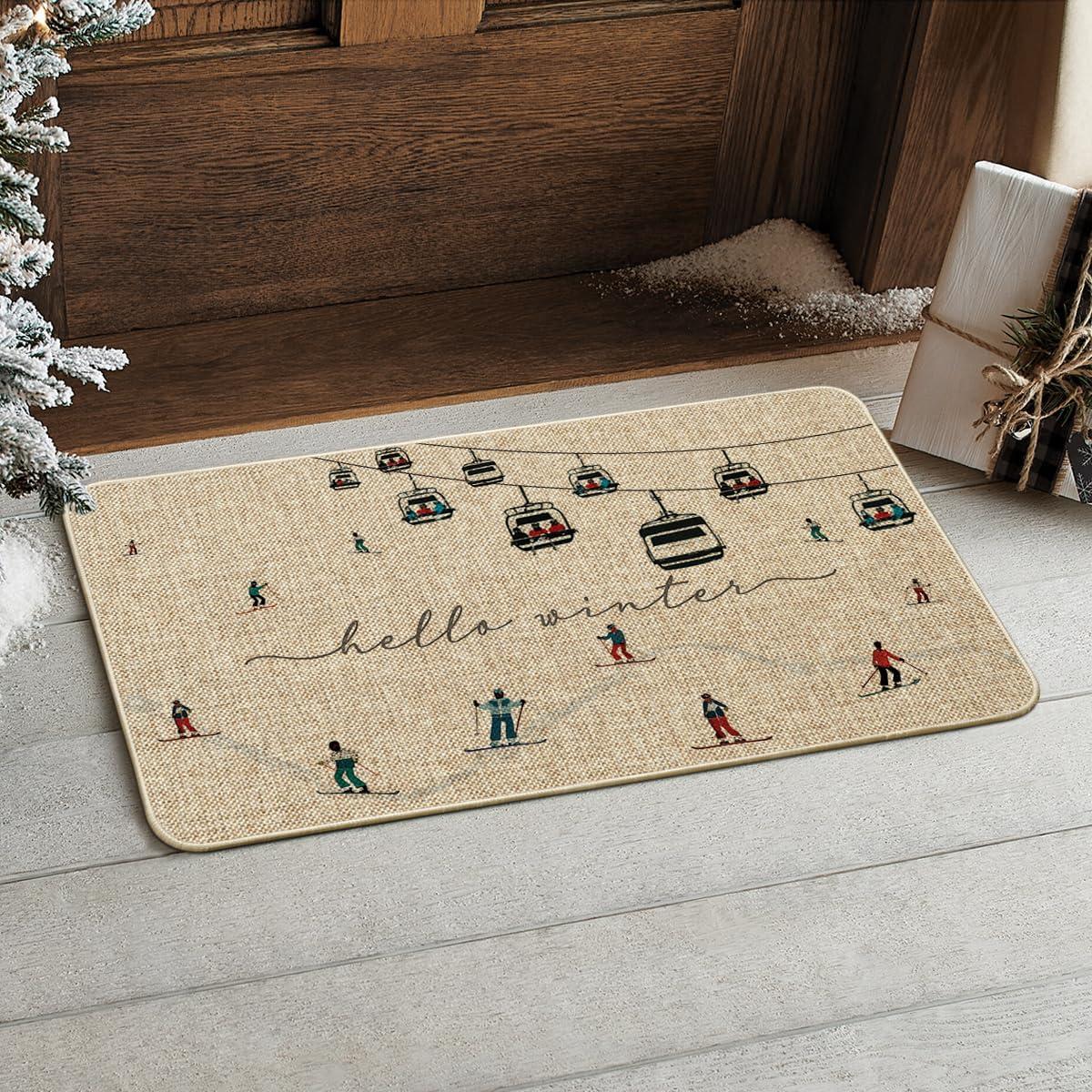 imageArtoid Mode Ski Lifts Snowboards Hello Winter Doormat Christmas LowProfile Switch Rug Home Decor Door Mat Floor Mat for Outdoor Indoor 17x29 Inch