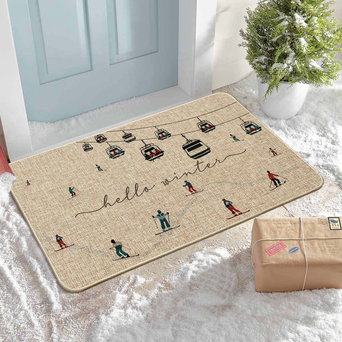 imageArtoid Mode Ski Lifts Snowboards Hello Winter Doormat Christmas LowProfile Switch Rug Home Decor Door Mat Floor Mat for Outdoor Indoor 17x29 Inch