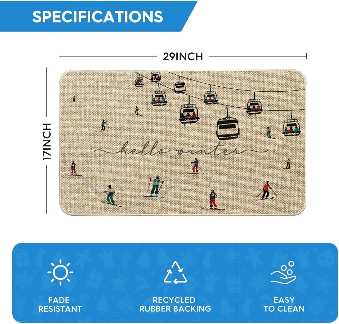 imageArtoid Mode Ski Lifts Snowboards Hello Winter Doormat Christmas LowProfile Switch Rug Home Decor Door Mat Floor Mat for Outdoor Indoor 17x29 Inch