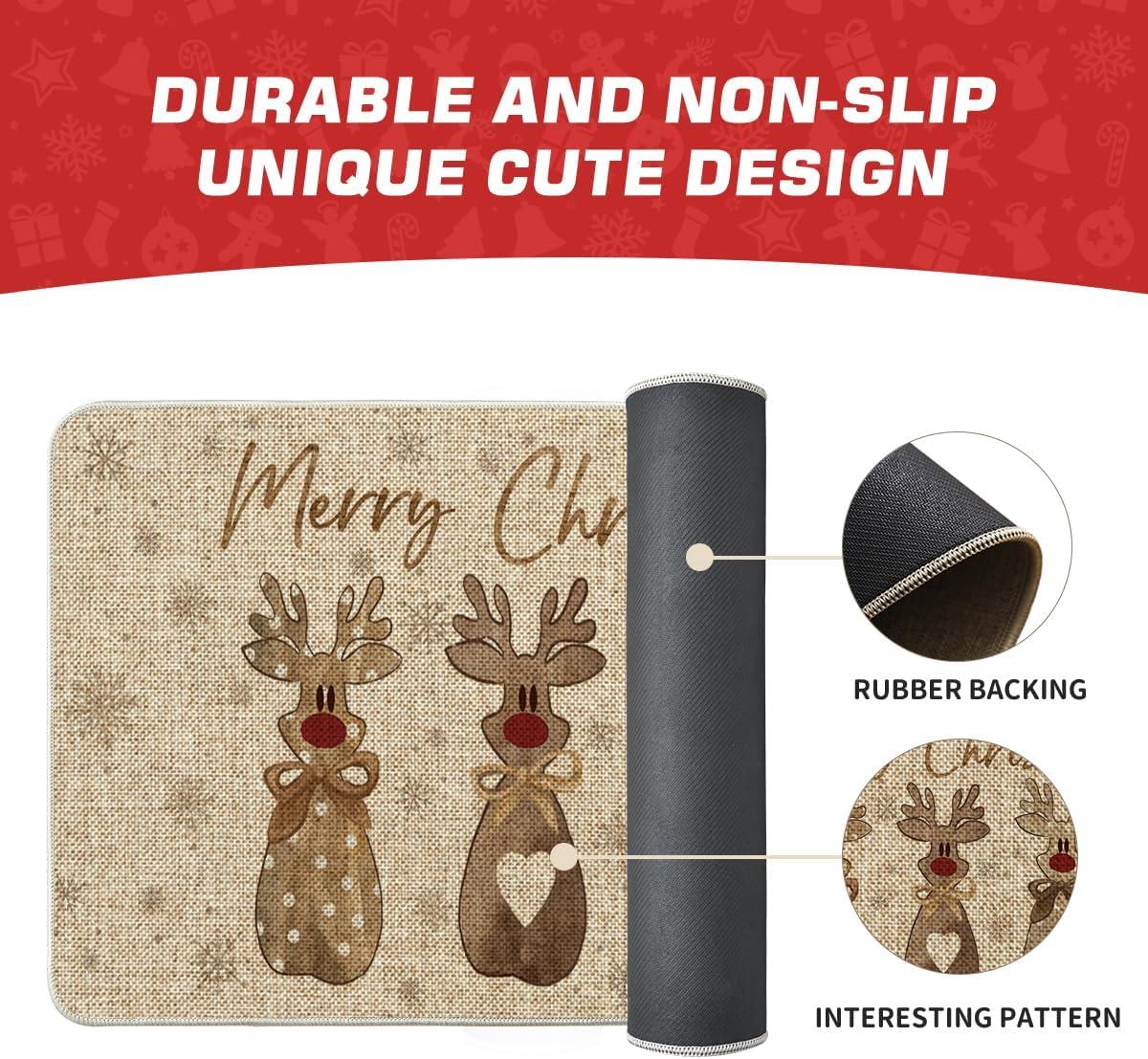 imageArtoid Mode Snowflakes Wood Reindeer Merry Christmas Doormat Winter LowProfile Switch Rug Home Decor Door Mat Floor Mat for Outdoor Indoor 17x29 Inch