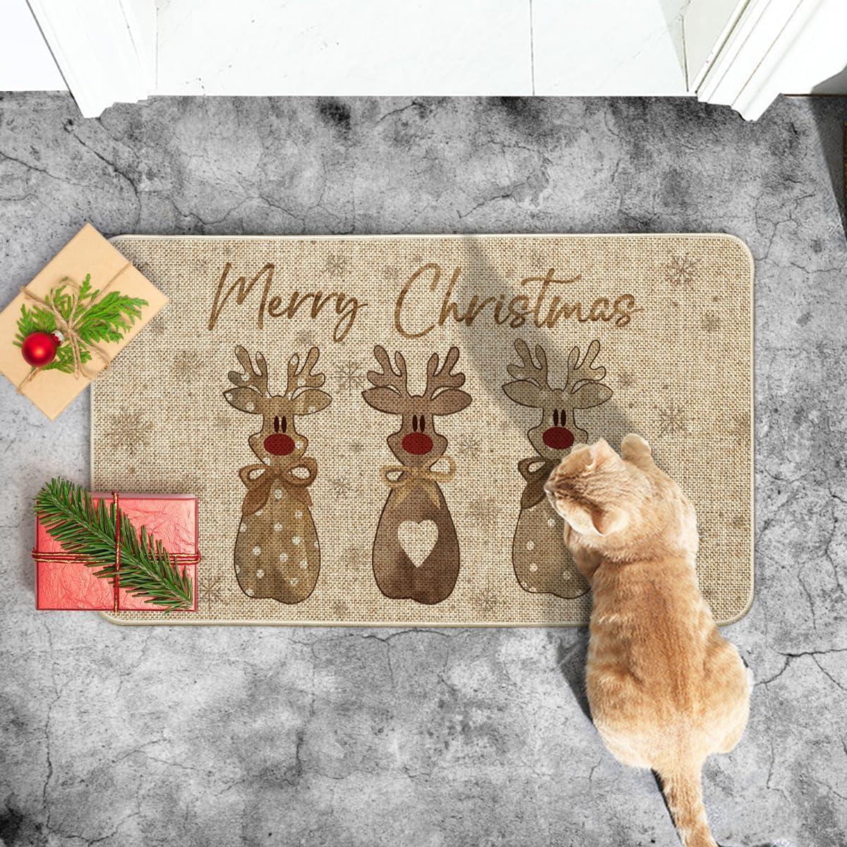 imageArtoid Mode Snowflakes Wood Reindeer Merry Christmas Doormat Winter LowProfile Switch Rug Home Decor Door Mat Floor Mat for Outdoor Indoor 17x29 Inch