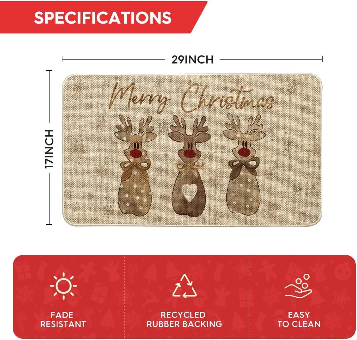 imageArtoid Mode Snowflakes Wood Reindeer Merry Christmas Doormat Winter LowProfile Switch Rug Home Decor Door Mat Floor Mat for Outdoor Indoor 17x29 Inch