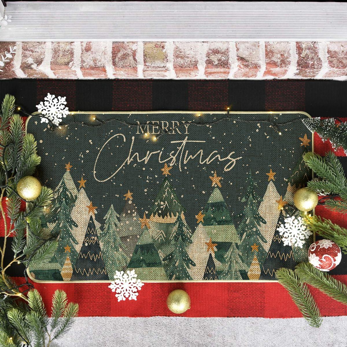 imageArtoid Mode Snowflakes Xmas Tree Merry Christmas Doormat Winter LowProfile Switch Rug Home Decor Door Mat Floor Mat for Outdoor Indoor 17x29 Inch