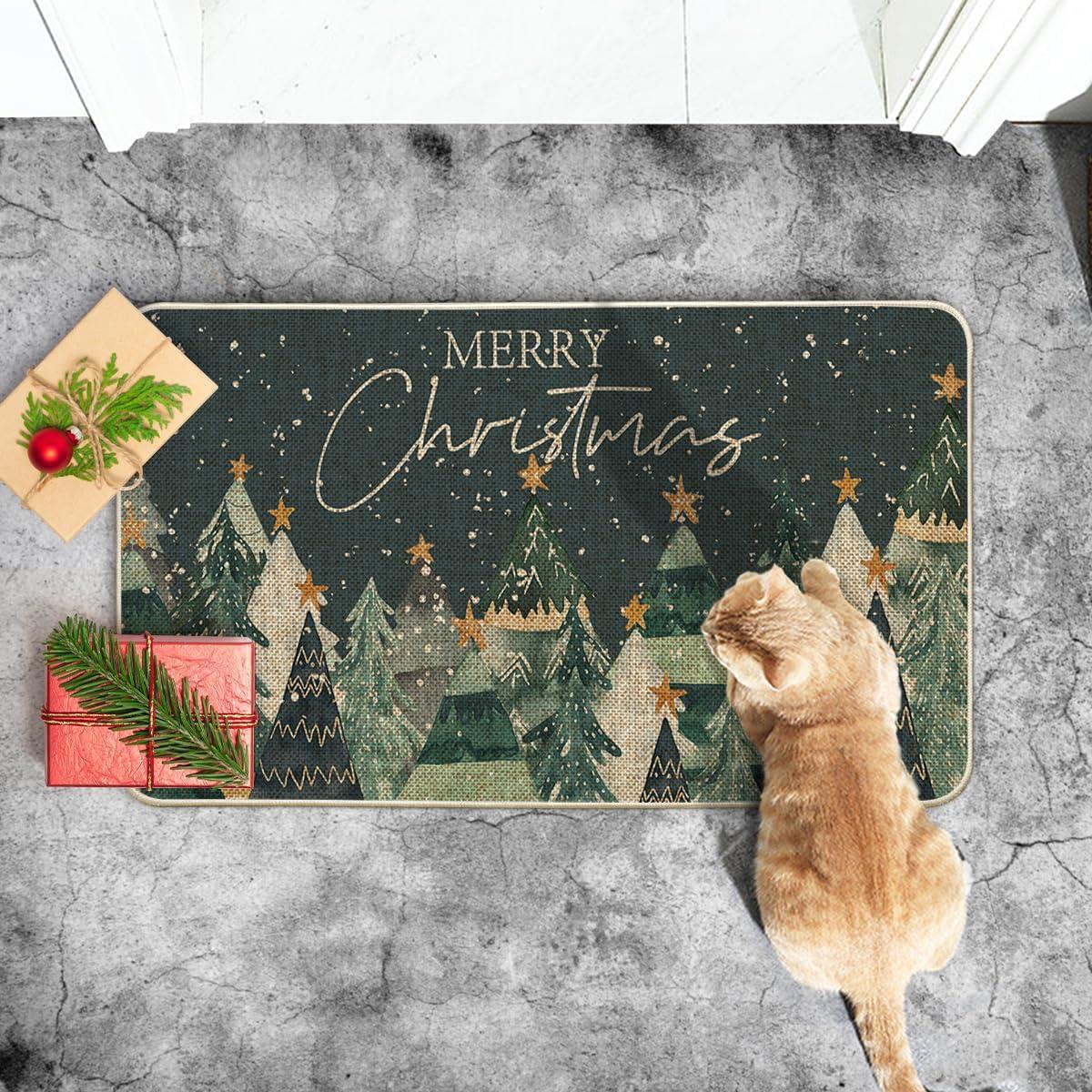 imageArtoid Mode Snowflakes Xmas Tree Merry Christmas Doormat Winter LowProfile Switch Rug Home Decor Door Mat Floor Mat for Outdoor Indoor 17x29 Inch