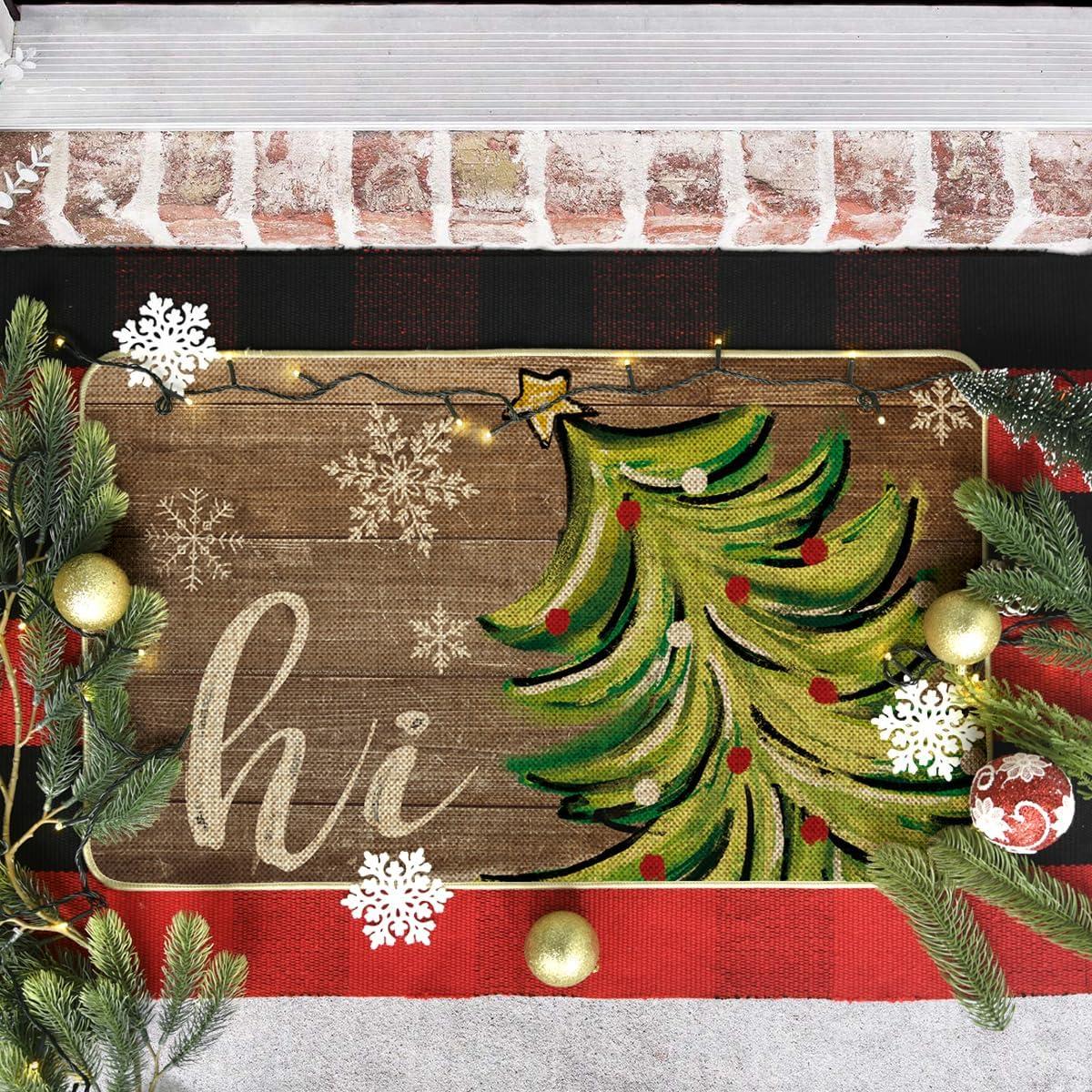 imageArtoid Mode Wood Hi Xmas Tree Christmas Doormat Winter LowProfile Switch Rug Home Decor Door Mat Floor Mat for Outdoor Indoor 17x29 Inch