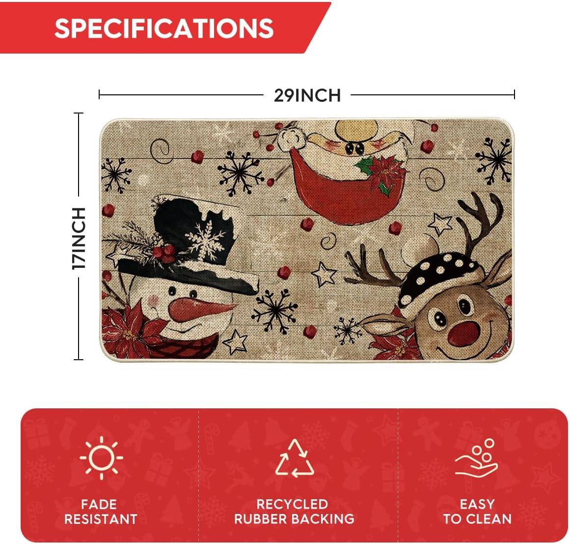imageArtoid Mode Wood Snowman Reindeer Santa Christmas Doormat Winter LowProfile Switch Rug Home Decor Door Mat Floor Mat for Outdoor Indoor 17x29 Inch