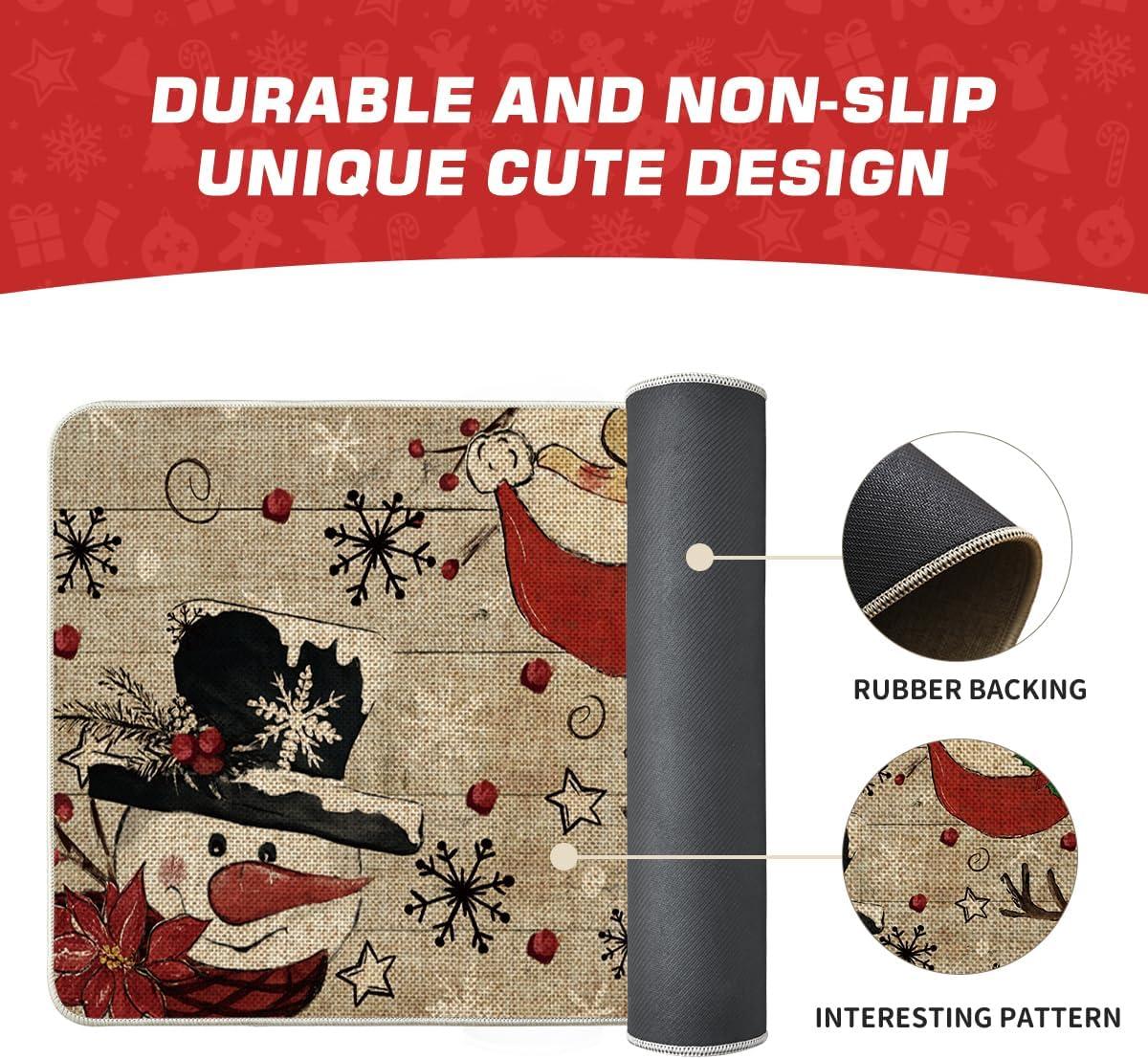 imageArtoid Mode Wood Snowman Reindeer Santa Christmas Doormat Winter LowProfile Switch Rug Home Decor Door Mat Floor Mat for Outdoor Indoor 17x29 Inch