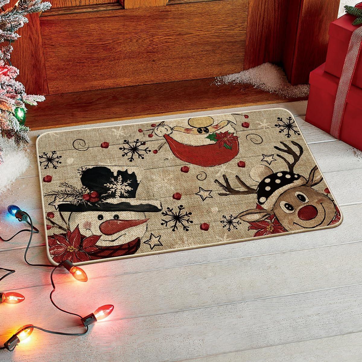imageArtoid Mode Wood Snowman Reindeer Santa Christmas Doormat Winter LowProfile Switch Rug Home Decor Door Mat Floor Mat for Outdoor Indoor 17x29 Inch