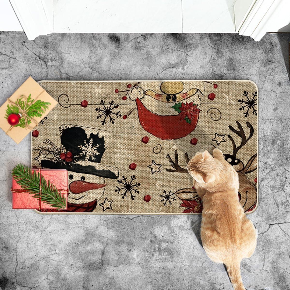 imageArtoid Mode Wood Snowman Reindeer Santa Christmas Doormat Winter LowProfile Switch Rug Home Decor Door Mat Floor Mat for Outdoor Indoor 17x29 Inch