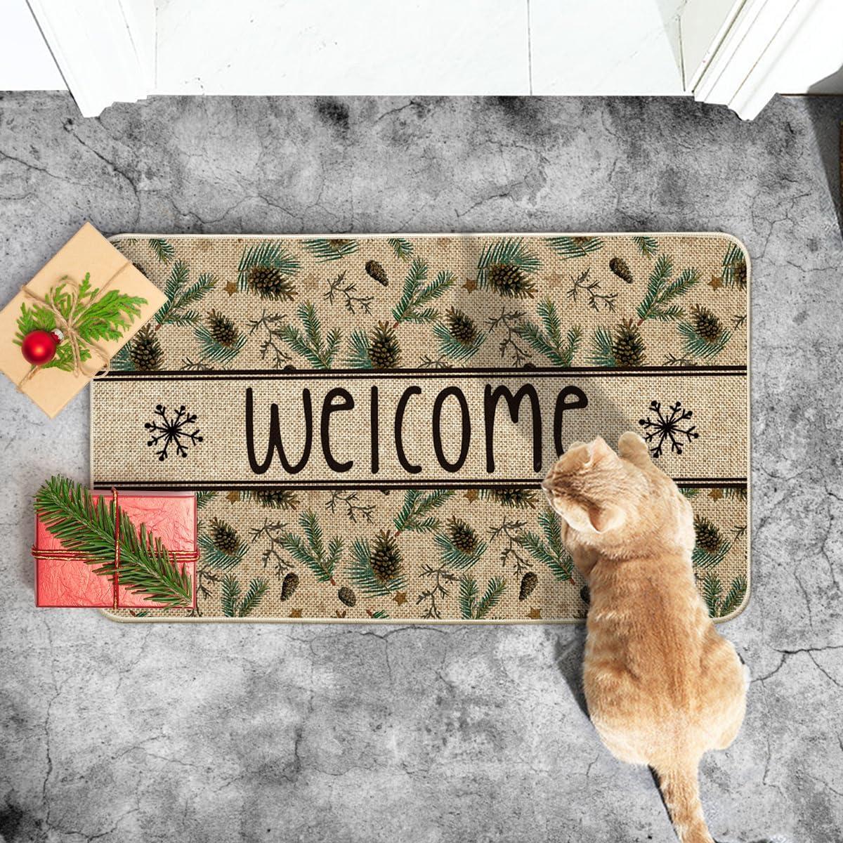 imageArtoid Mode Xmas Pinecone Star Welcome Christmas Doormat Winter LowProfile Switch Rug Home Decor Door Mat Floor Mat for Outdoor Indoor 17x29 Inch
