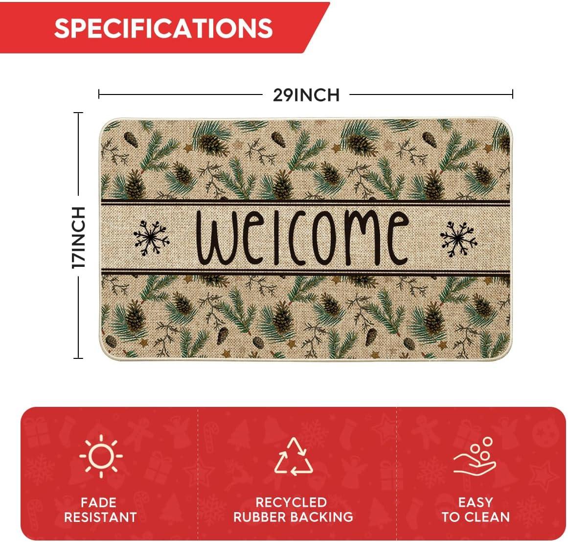 imageArtoid Mode Xmas Pinecone Star Welcome Christmas Doormat Winter LowProfile Switch Rug Home Decor Door Mat Floor Mat for Outdoor Indoor 17x29 Inch