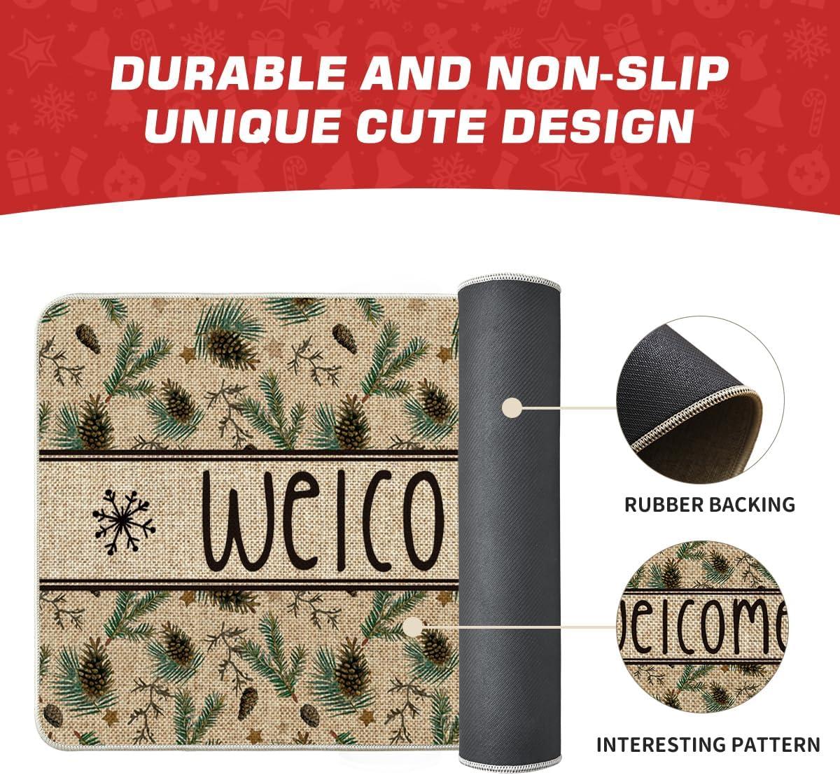 imageArtoid Mode Xmas Pinecone Star Welcome Christmas Doormat Winter LowProfile Switch Rug Home Decor Door Mat Floor Mat for Outdoor Indoor 17x29 Inch