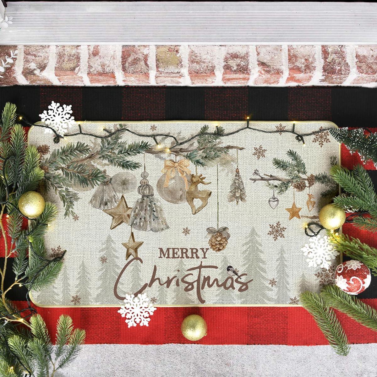 imageArtoid Mode Xmas Tree Birds Ornament Merry Christmas Doormat Winter LowProfile Switch Rug Home Decor Door Mat Floor Mat for Outdoor Indoor 17x29 Inch