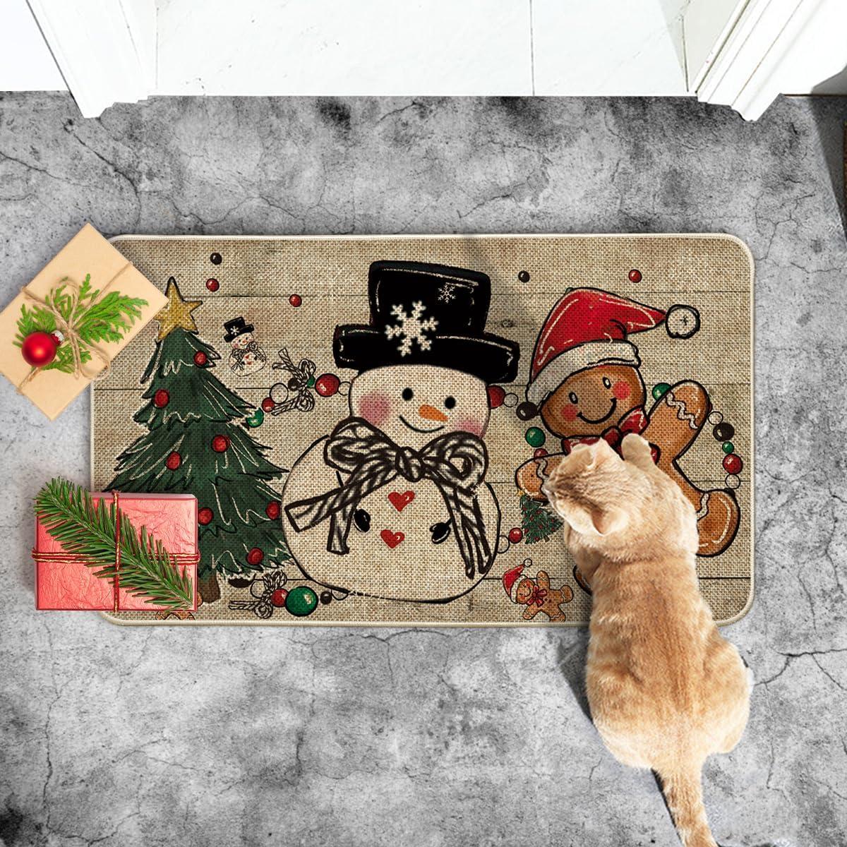 imageArtoid Mode Xmas Tree Gingerbread Man Snowman Christmas Doormat Winter LowProfile Switch Rug Home Decor Door Mat Floor Mat for Outdoor Indoor 17x29 Inch