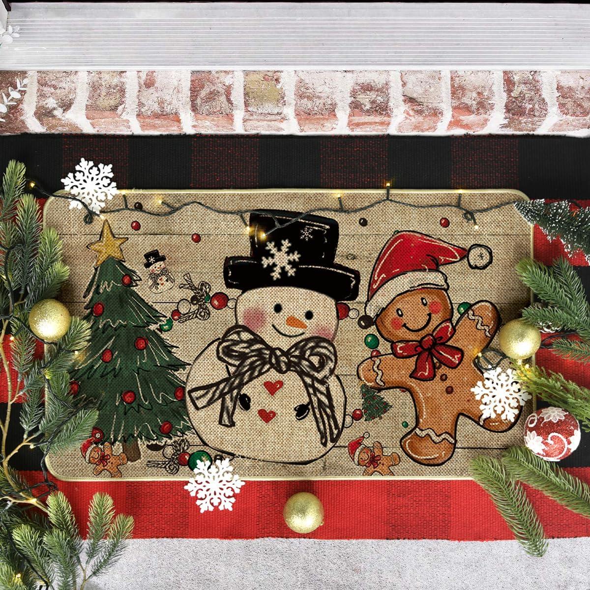 imageArtoid Mode Xmas Tree Gingerbread Man Snowman Christmas Doormat Winter LowProfile Switch Rug Home Decor Door Mat Floor Mat for Outdoor Indoor 17x29 Inch