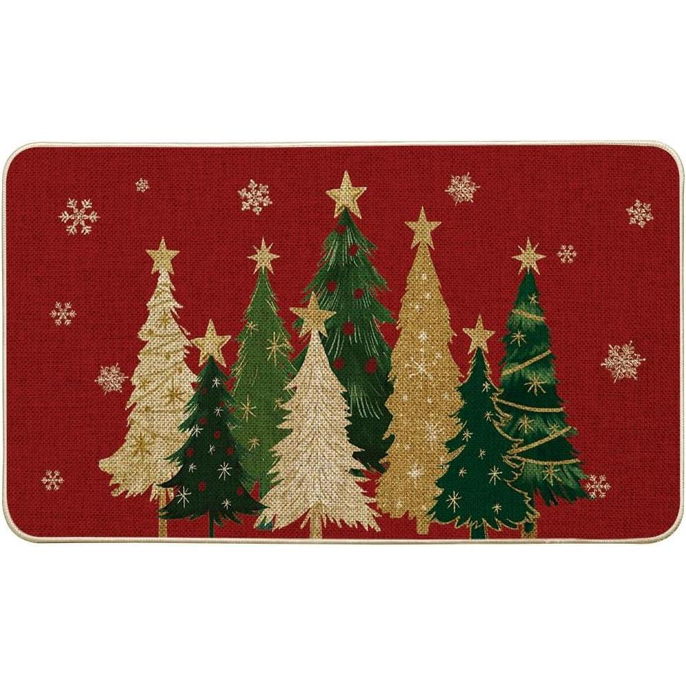 imageArtoid Mode Black Snowflakes Xmas Trees Christmas Doormat Winter LowProfile Switch Rug Home Decor Door Mat Floor Mat for Outdoor Indoor 17x29 InchRed
