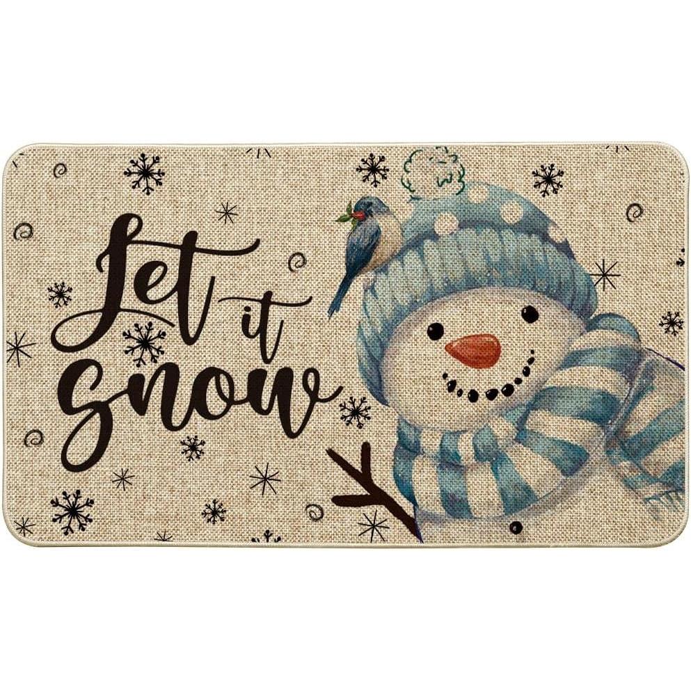 imageArtoid Mode Blue Snowman Let It Snow Winter Doormat Snowflakes Christmas Home Decor LowProfile Switch Rug Door Mat Floor Mat for Indoor Outdoor 17x29 InchBlue