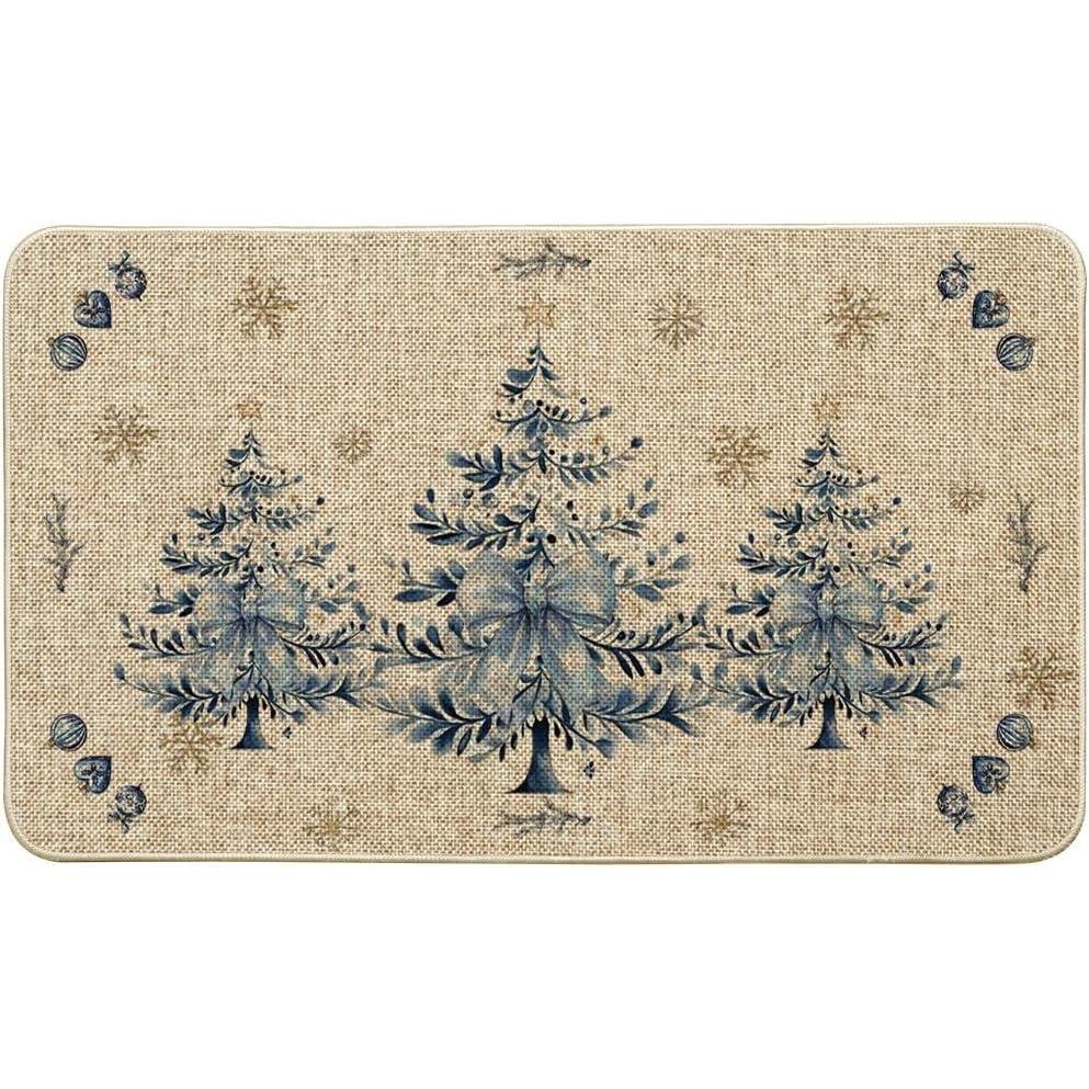 imageArtoid Mode Blue Xmas Tree Ornament Merry Christmas Doormat Winter LowProfile Switch Rug Home Decor Door Mat Floor Mat for Outdoor Indoor 17x29 Inch