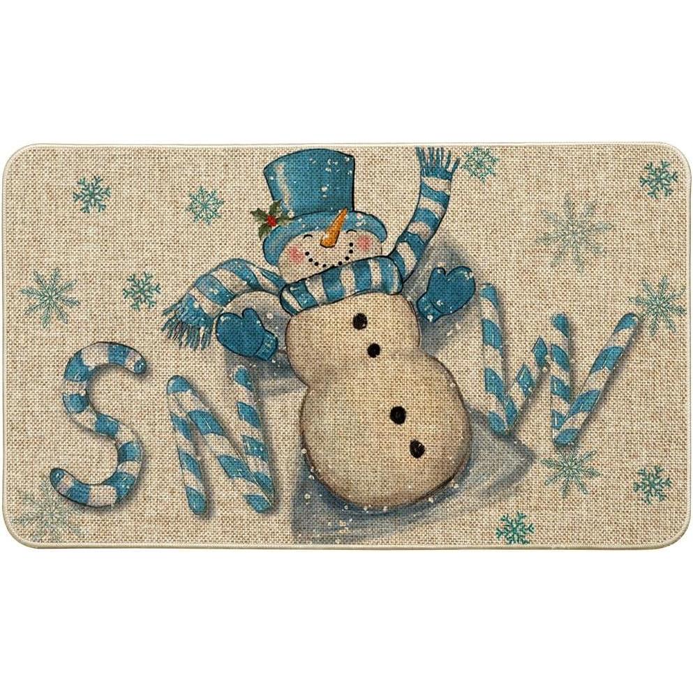 imageArtoid Mode Candy Cane Snowman Winter Doormat Christmas LowProfile Switch Rug Home Decor Door Mat Floor Mat for Outdoor Indoor 17x29 InchBlue
