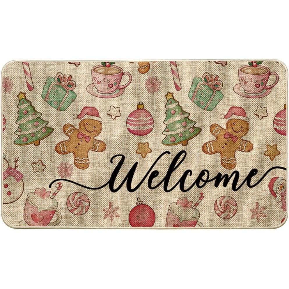 imageArtoid Mode Candy Gingerbread Man Welcome Christmas Doormat Winter LowProfile Switch Rug Home Decor Door Mat Floor Mat for Outdoor Indoor 17x29 Inch