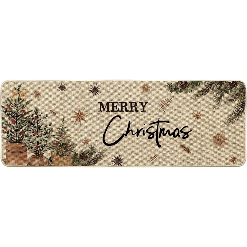 imageArtoid Mode Holly Merry Christmas Doormat Winter Xmas Ornament Home Decor LowProfile Switch Rug Door Mat Floor Mat for Indoor Outdoor 17x29 InchBeige