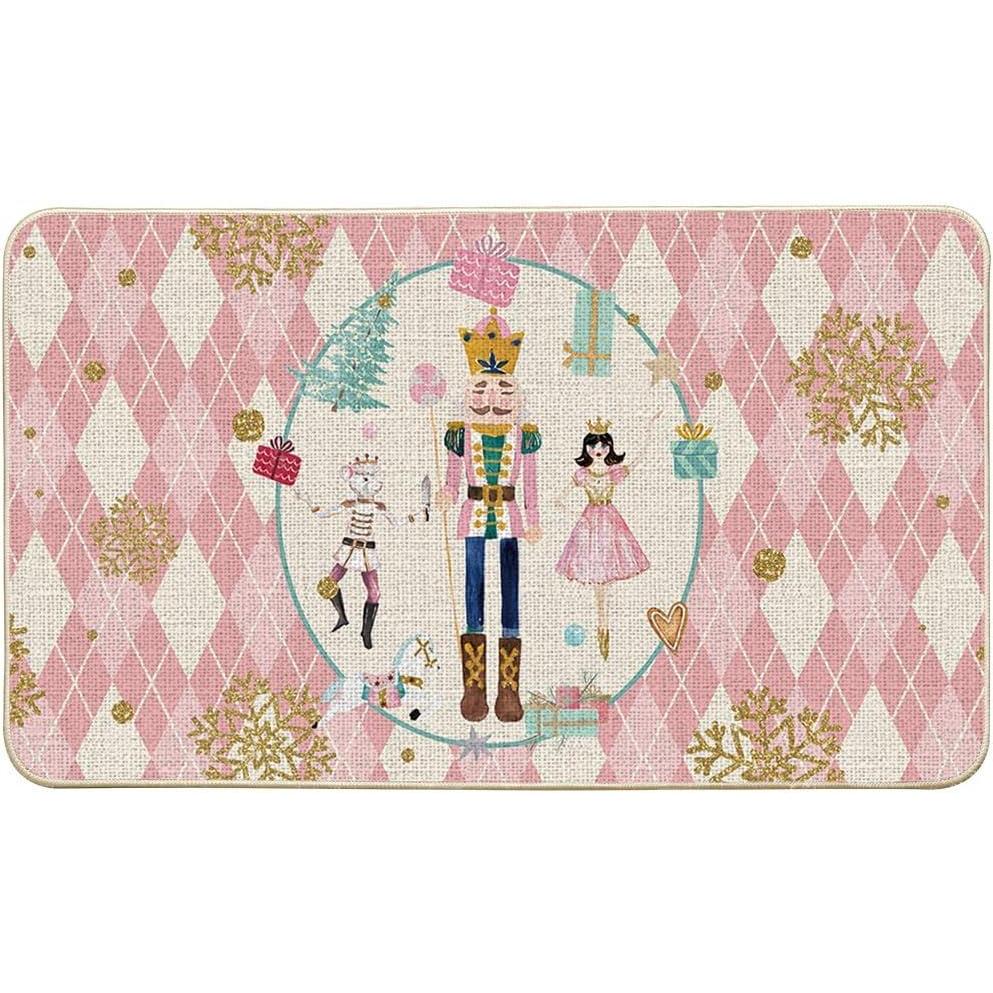 imageArtoid Mode Pink Diamond Plaid Nutcracker Christmas Doormat Winter Home Decor LowProfile Door Mat Floor Mat 17x29 InchPink