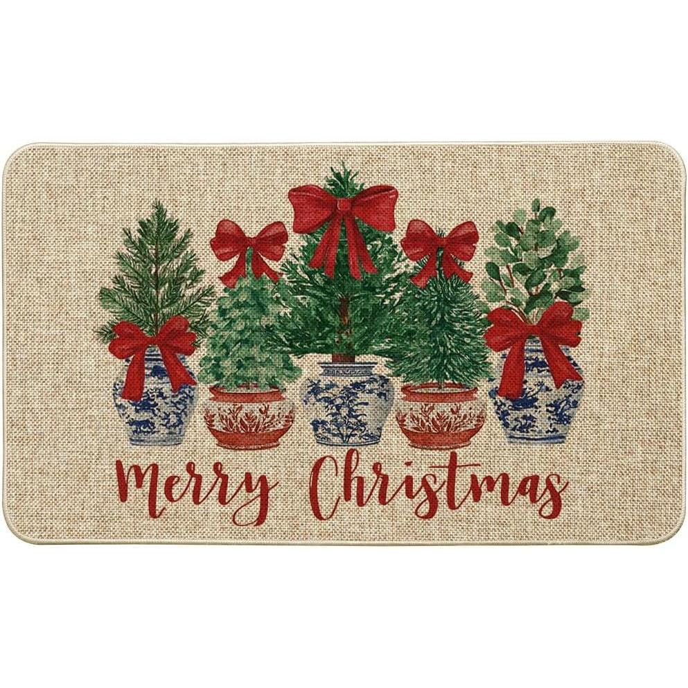 imageArtoid Mode Red Bow Xmas Tree Potted Plant Merry Christmas Doormat Winter LowProfile Switch Rug Home Decor Door Mat Floor Mat for Outdoor Indoor 17x29 Inch