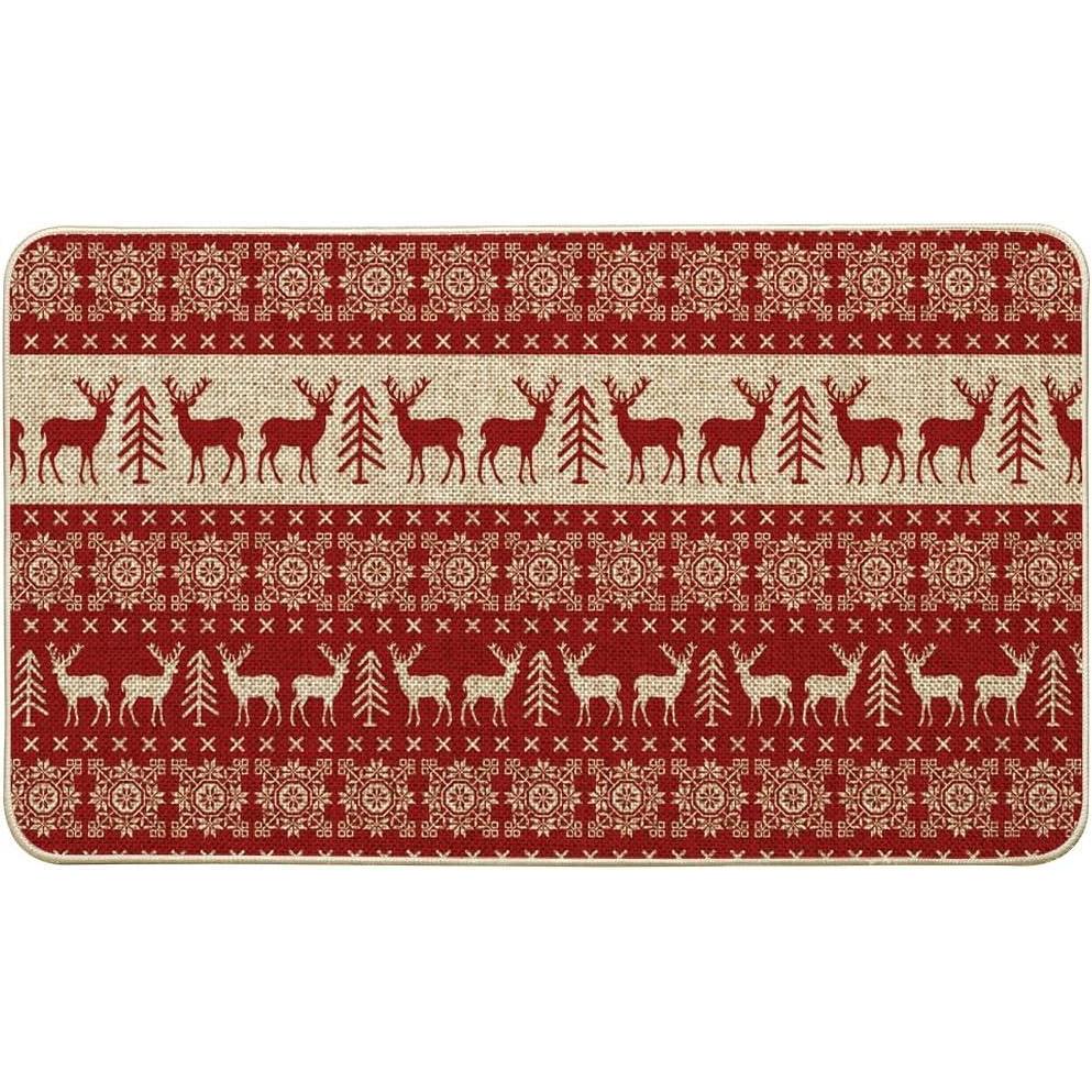 imageArtoid Mode Red Reindeer Fair Isle Christmas Doormat Winter LowProfile Switch Rug Home Decor Door Mat Floor Mat for Outdoor Indoor 17x29 Inch