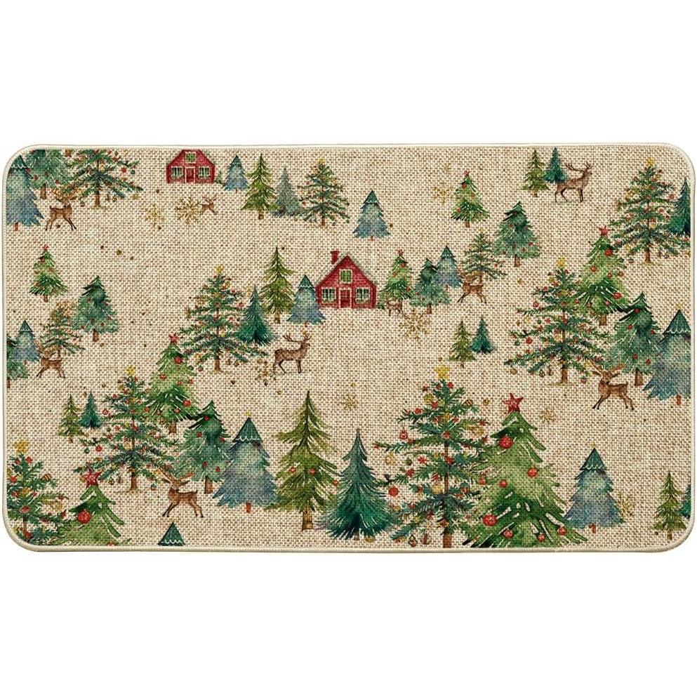 imageArtoid Mode Rustic Forest Scene Christmas Doormat Winter LowProfile Switch Rug Home Decor Door Mat Floor Mat for Outdoor Indoor 17x29 Inch