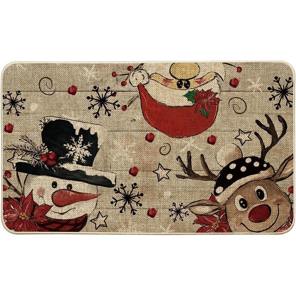 imageArtoid Mode Wood Snowman Reindeer Santa Christmas Doormat Winter LowProfile Switch Rug Home Decor Door Mat Floor Mat for Outdoor Indoor 17x29 Inch