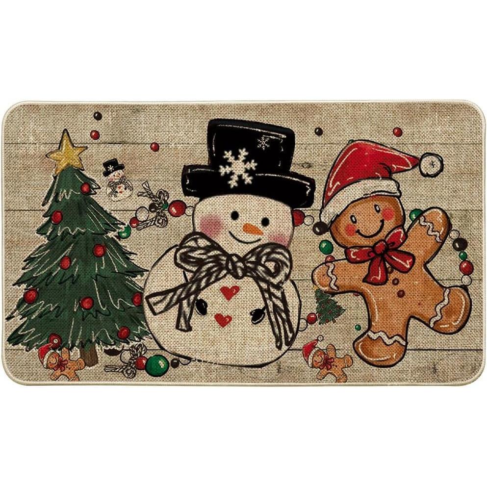 imageArtoid Mode Xmas Tree Gingerbread Man Snowman Christmas Doormat Winter LowProfile Switch Rug Home Decor Door Mat Floor Mat for Outdoor Indoor 17x29 Inch