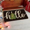 Artoid Mode Black Hello Xmas Tree Christmas Doormat, Winter Low-Profile Switch Rug Home Decor Door Mat Floor Mat for Outdoor Indoor 17×29 Inch(Black)