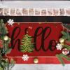 Artoid Mode Black Hello Xmas Tree Christmas Doormat, Winter Low-Profile Switch Rug Home Decor Door Mat Floor Mat for Outdoor Indoor 17×29 Inch(Red)
